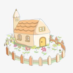 手绘围栏的小房子图案素材
