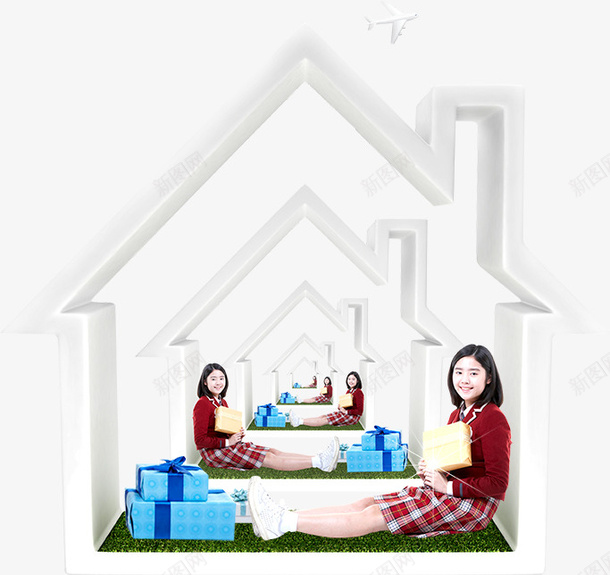 房子内的学生和礼物盒psd免抠素材_88icon https://88icon.com 创意房屋 女孩 学生 房子 礼物盒 礼盒