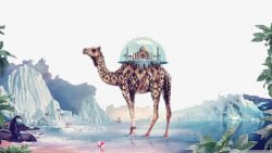 创意骆驼图案大山背景图素材