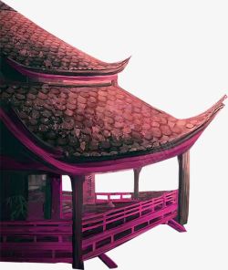 紫色中国风楼宇装饰图案素材