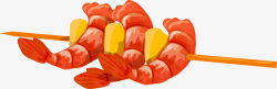 红色卡通美味烤虾素材