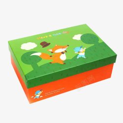 绿色盖狐狸长方形纸盒素材