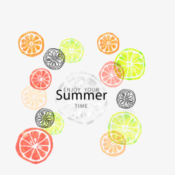 彩色手绘夏日鲜橙矢量图素材