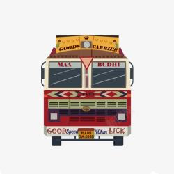 红色印度风的公交车素材