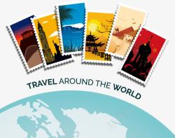 旅行邮票矢量图素材