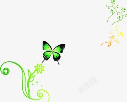 创意合成手绘飞舞的绿色蝴蝶效果素材