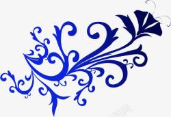 蓝色中国风花纹装饰图案素材
