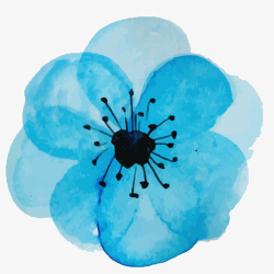 手绘蓝色水彩花朵素材