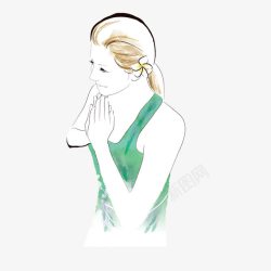 纹绣绿色背心祈祷美女素材
