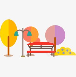 彩色公园树木木椅素材