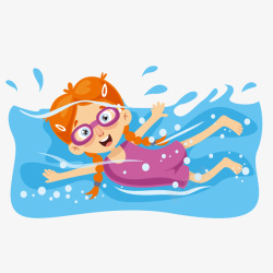 紫色水中游泳的卡通女孩矢量图素材