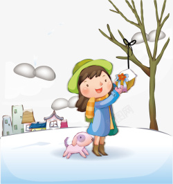 儿童雪景傲雪矢量图素材