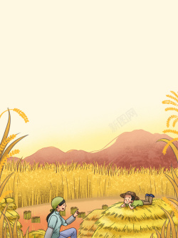 夏天立夏二十四节气手绘人物草堆麦子素材