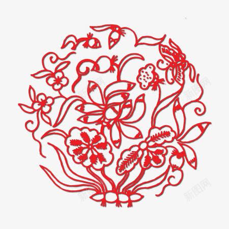 红色剪纸花朵花纹图案png免抠素材_88icon https://88icon.com 剪纸 图案 红色 花朵 花纹