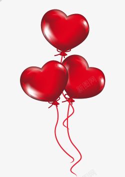 三个红色爱心气球素材