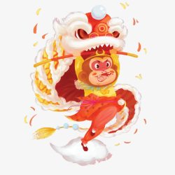 红色中国风节日舞狮装饰素材
