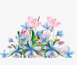 蓝色手绘水彩小花装饰图案素材