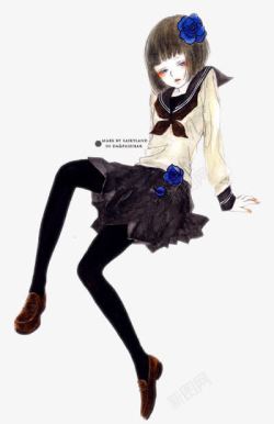水手服女孩手绘插画素材