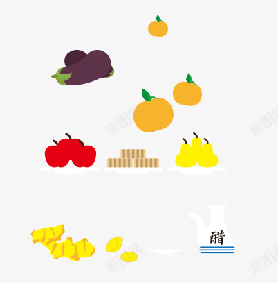 手绘水果点心食物psd免抠素材_88icon https://88icon.com 梨 橘子 水果 点心 苹果 茄子 食物