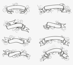 8款黑色手绘丝带矢量图素材