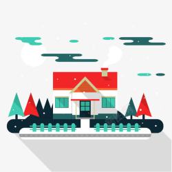 红房顶插画高清图片