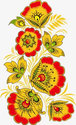 手绘红色花瓣黄叶素材