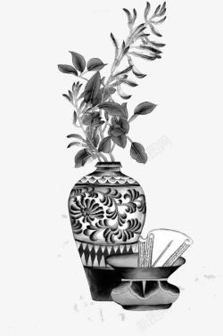 手绘花瓶和花素材