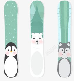 滑雪板与动物小动物图案滑雪板矢量图高清图片