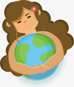 可爱抱着地球的女孩矢量图素材