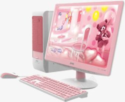 粉色卡通台式电脑素材