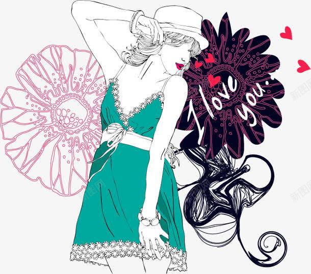 创意时尚女性插画png免抠素材_88icon https://88icon.com 创意 女士 女性 手绘 插画 线条 花朵 裙子