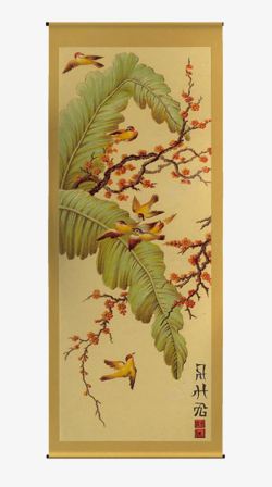 中国画黄鹂鸣翠腊梅树叶素材