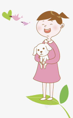 卡通抱着小狗的女人素材