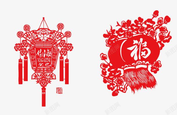 中国风剪纸灯笼png免抠素材_88icon https://88icon.com 剪纸 春节 灯笼 福 红色