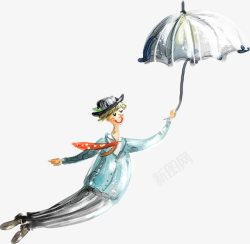 卡通手绘男孩撑伞素材
