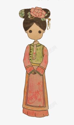 彩绘古代穿着旗袍的女孩素材