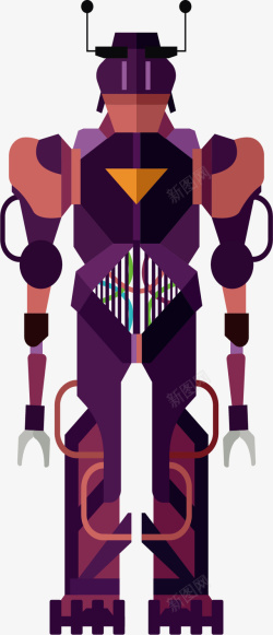 手绘紫色机器人矢量图素材