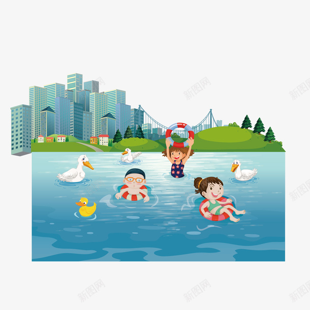 游泳的小孩矢量图eps免抠素材_88icon https://88icon.com 卡通 小孩 游泳 矢量图