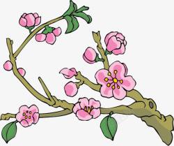 古风手绘粉色桃花树枝素材