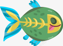 卡通可爱绿色小鱼动物贴纸矢量图素材