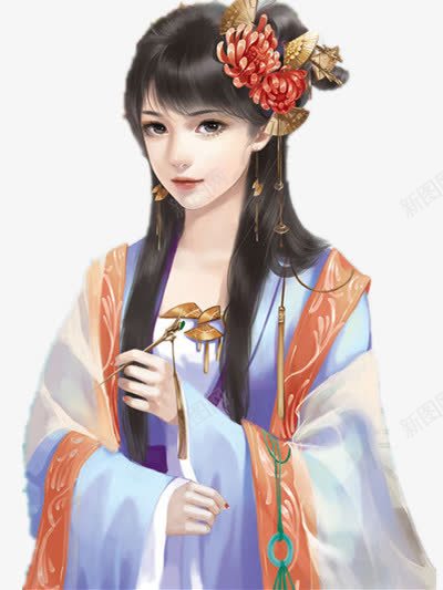 拿金簪的仕女古风手绘png免抠素材_88icon https://88icon.com 仕女 古风