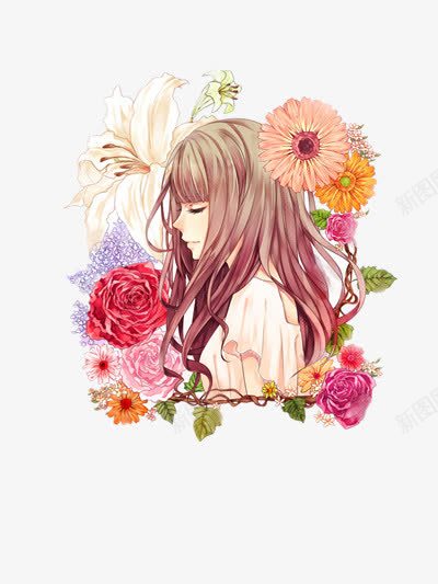 唯美插画png免抠素材_88icon https://88icon.com 唯美 女孩 彩色 装饰 鲜花