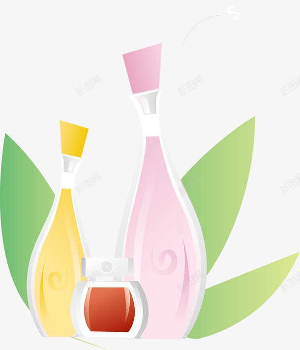 香水png免抠素材_88icon https://88icon.com 化妆品 叶子 玻璃瓶