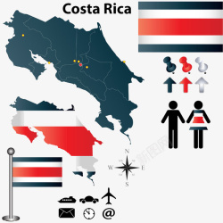 哥斯达黎加国旗地图素材