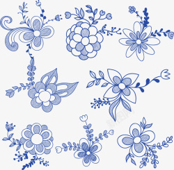 蓝色手绘水果花朵插图矢量图素材