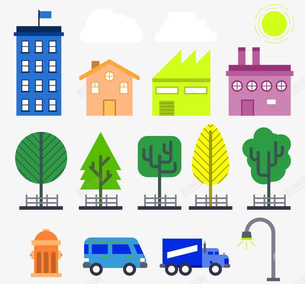 创意街边建筑png免抠素材_88icon https://88icon.com 平面 建筑 汽车 街边