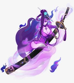 紫色古典邪恶手绘妖女素材