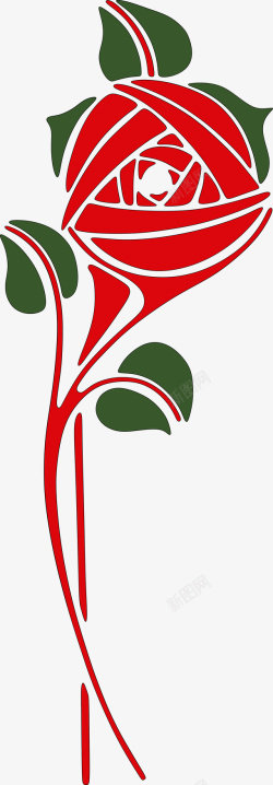 红色简笔画玫瑰图矢量图素材