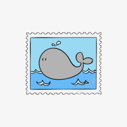 灰色鲸鱼邮票矢量图素材