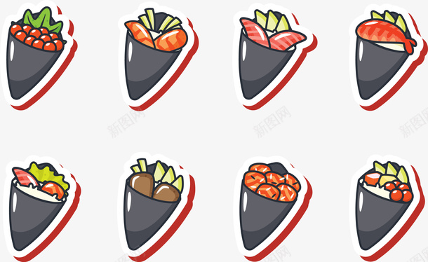 卡通寿司美食矢量图eps免抠素材_88icon https://88icon.com 寿司 生菜 西红柿 食物 矢量图